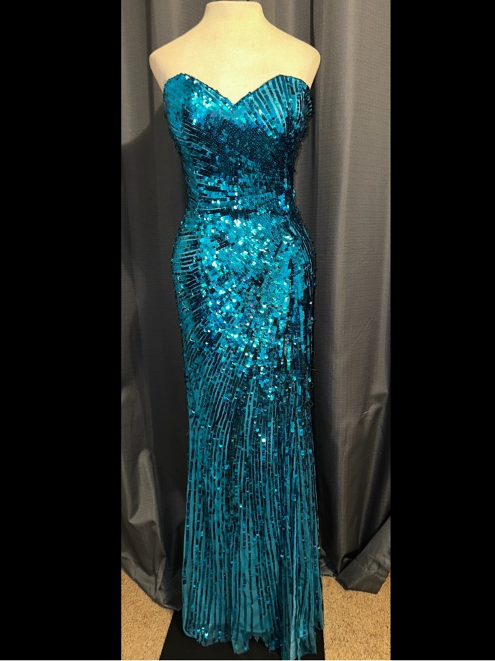 Mac Douggal Blue Sequin Strapless Prom Corset Gown Dress 2
